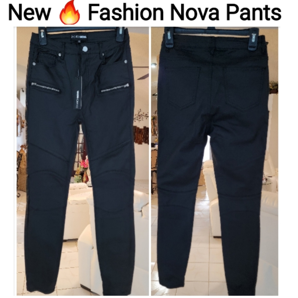 Brand NEW 💥 Fashion Nova Faux Leather Black Zip Closure Pants SIZE M